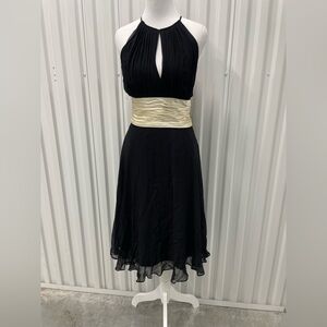 Vintage Maggy London Black Silk High Neck Halter Chiffon Midi Dress 8 Whimsigoth